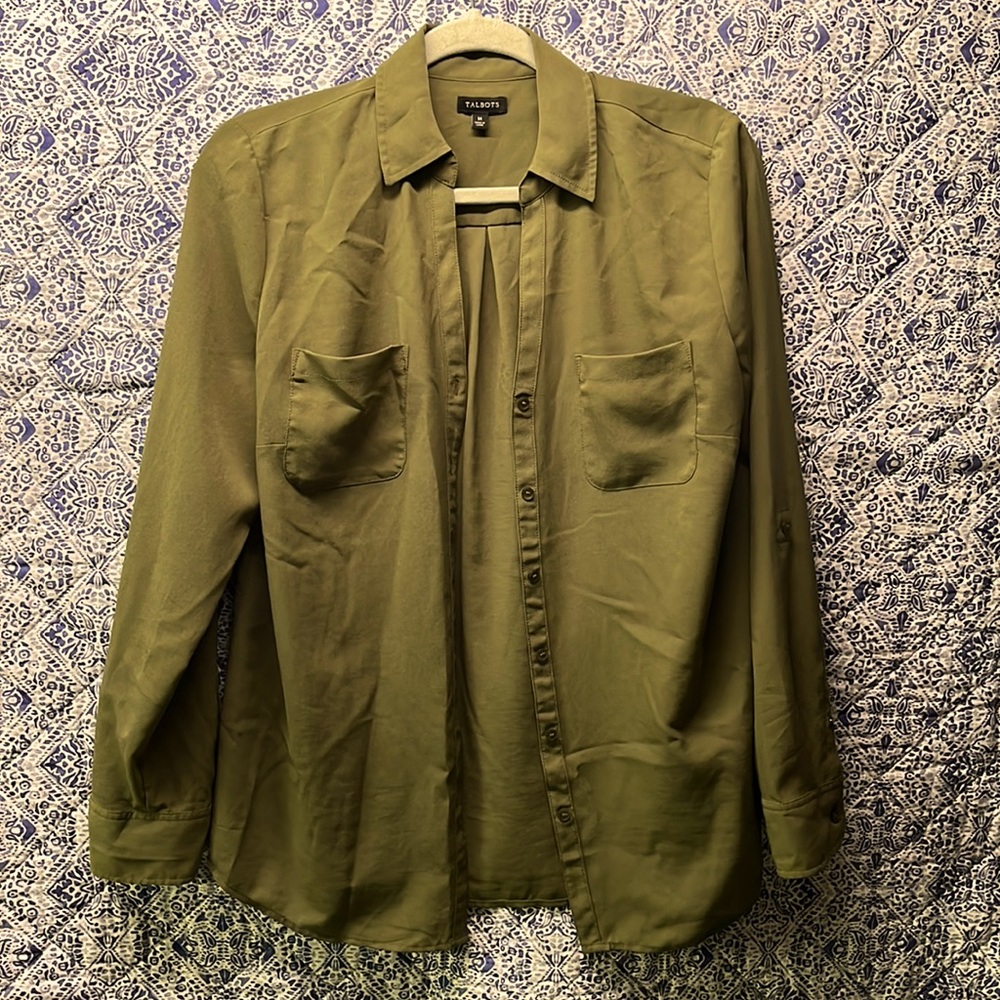Talbots roll tab button down blouse shirt